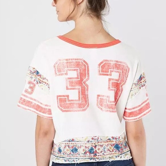 Free People Nicky oversized cropped football tee 33 size L Large - Picture 2 of 8